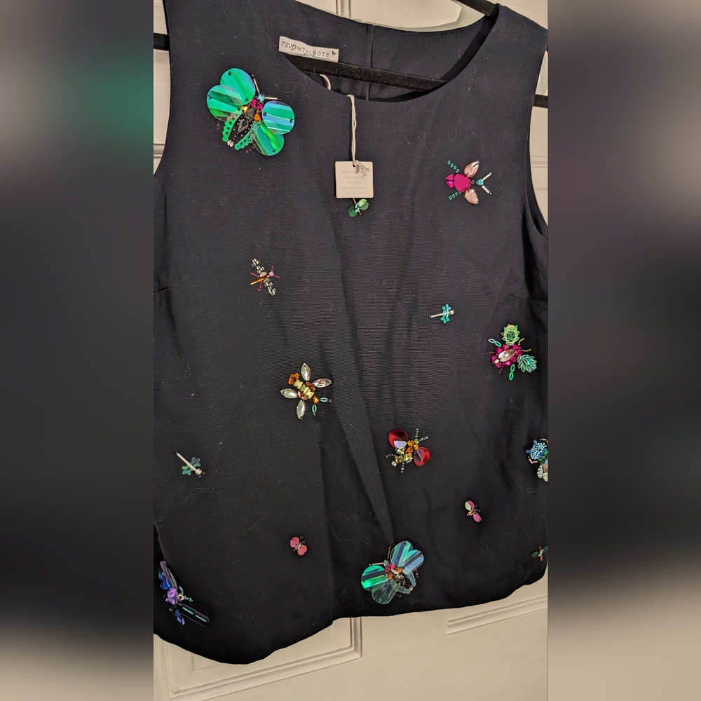 RSVP by Talbots Embellished Bejeweled Bug Funky Blouse NWT 14P - Picture 4 of 11